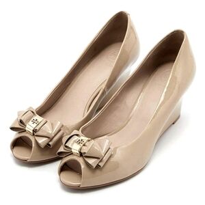 Tory Burch Patent Leather Peep Toe Wedge Pumps Size 9